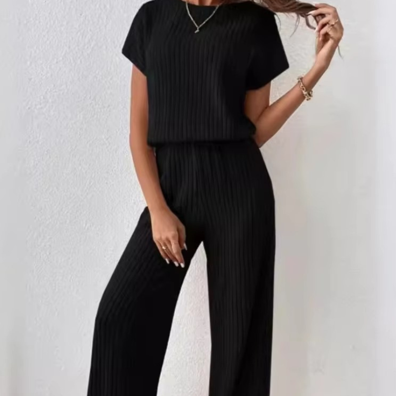 Effen Gebreide Tweedelige Set – Top & Broek