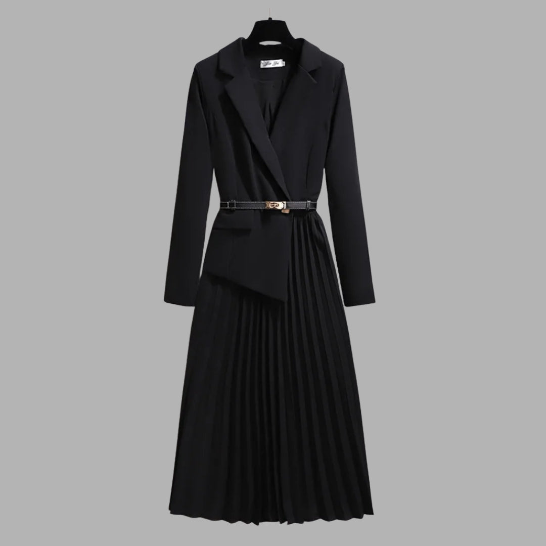 Robe blazer plissée mi-longue avec ceinture pour femme