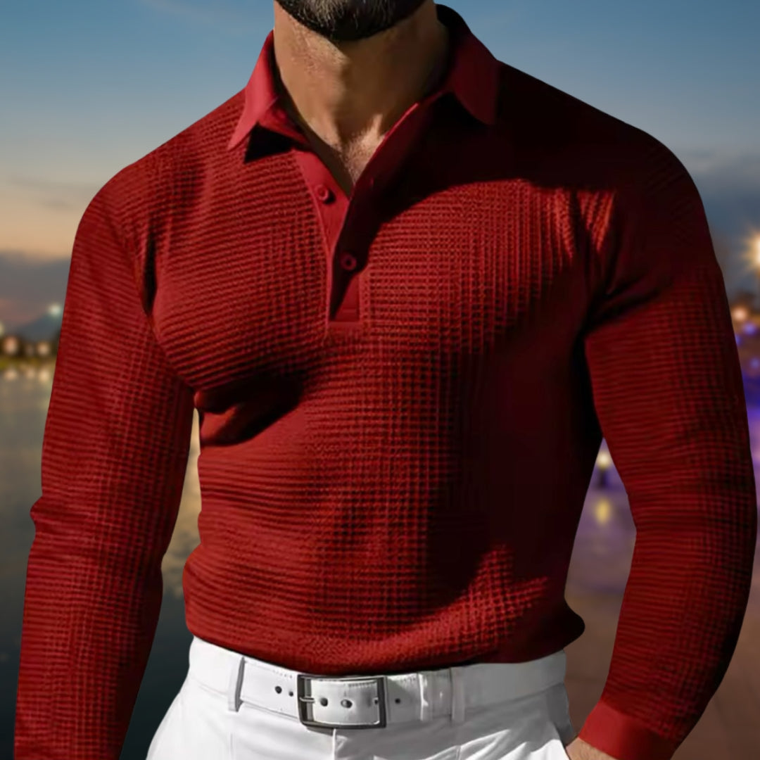 Chemise polo à manches longues en tricot pour homme