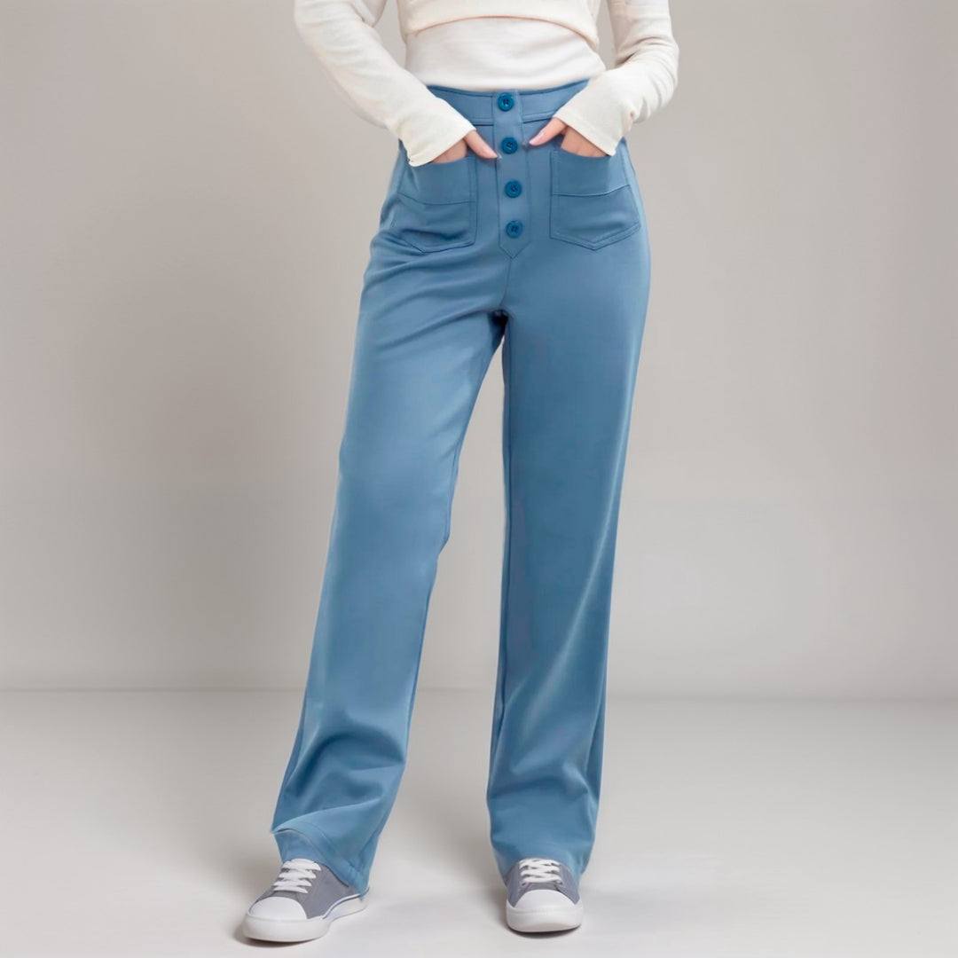 Pantalon Droit Taille Haute avec Poches pour Femme