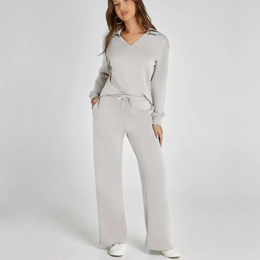 Ensemble Femme | Pull Col V et Pantalon Jogger Taille Haute