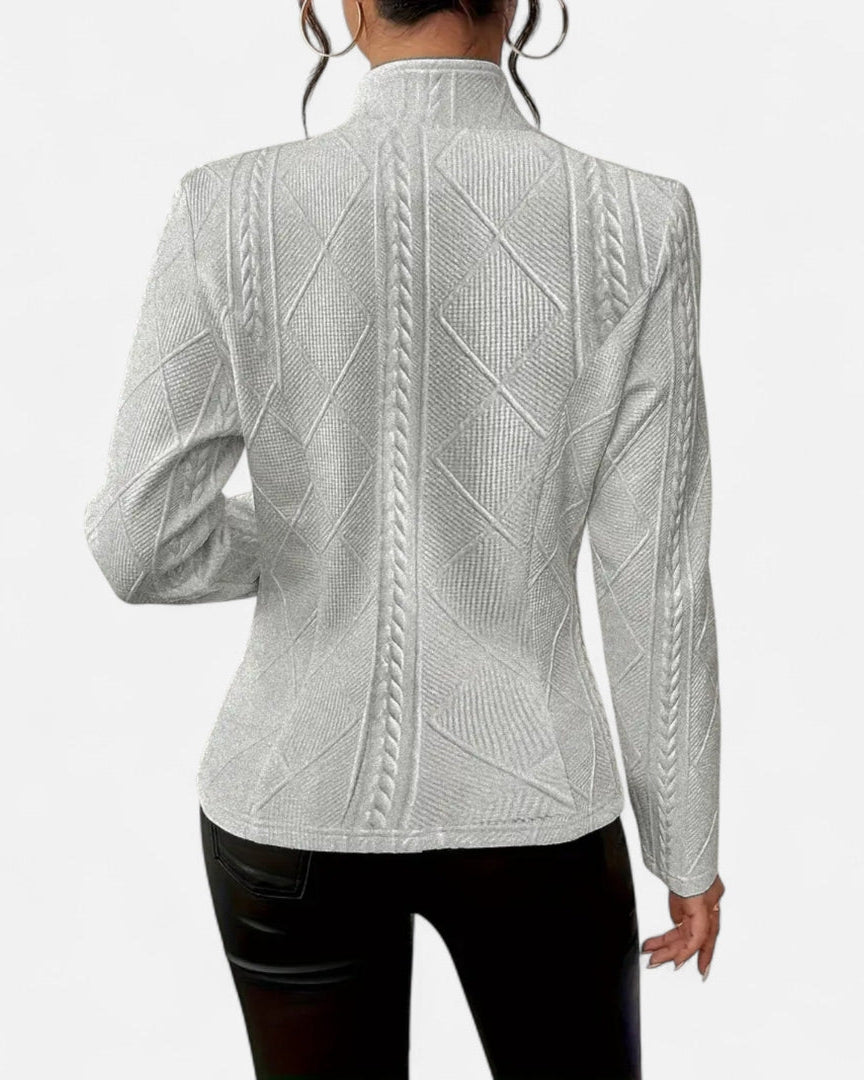 Blazer à boutons à col en V en tissu texturé pour femme