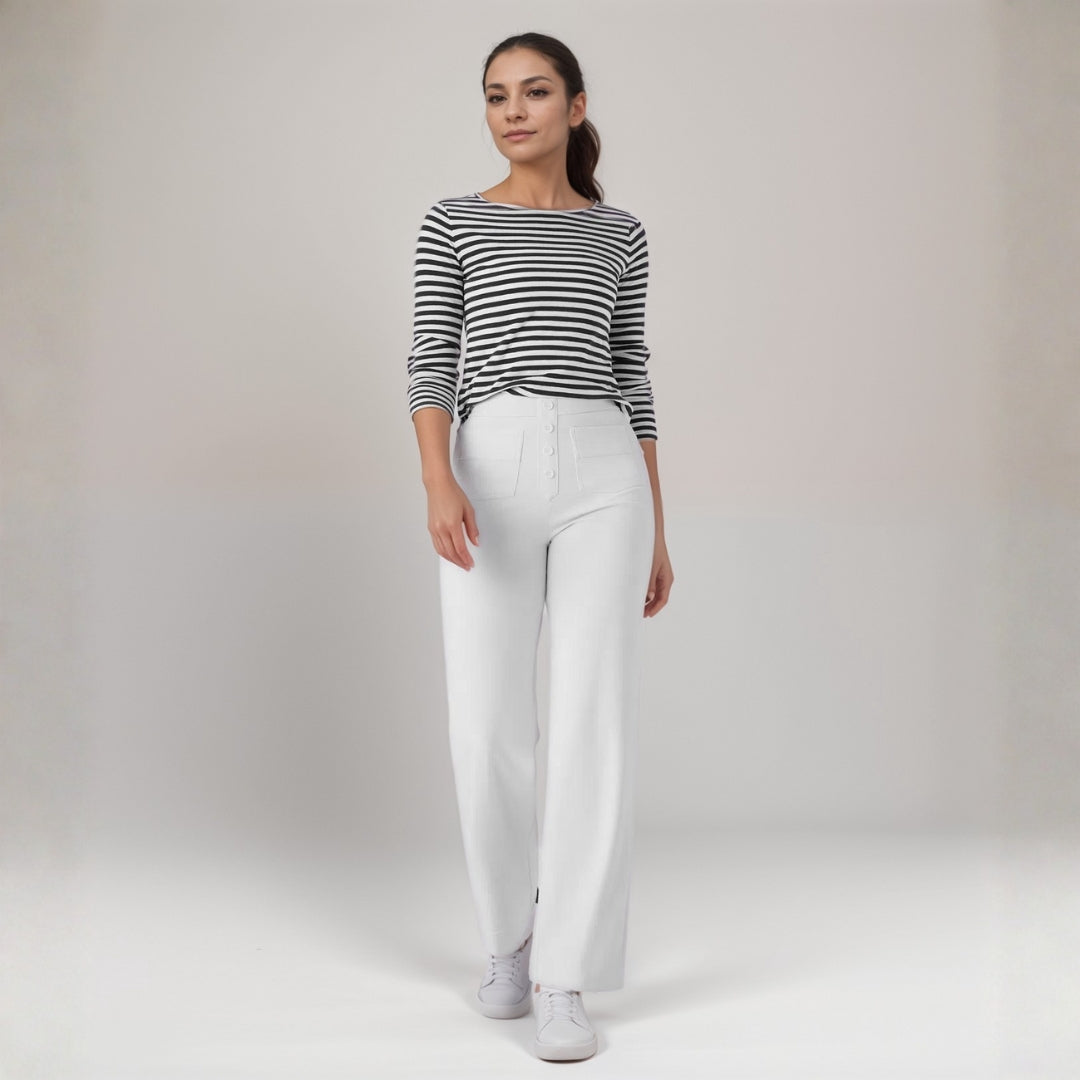 Pantalon Droit Taille Haute avec Poches pour Femme