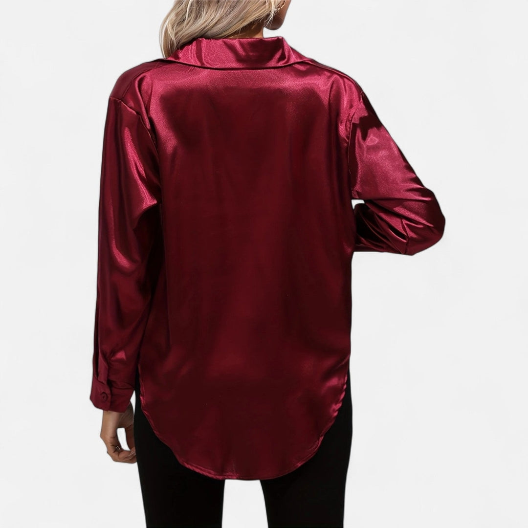 Blouse à manches longues en tissu satiné à boutons pour femme