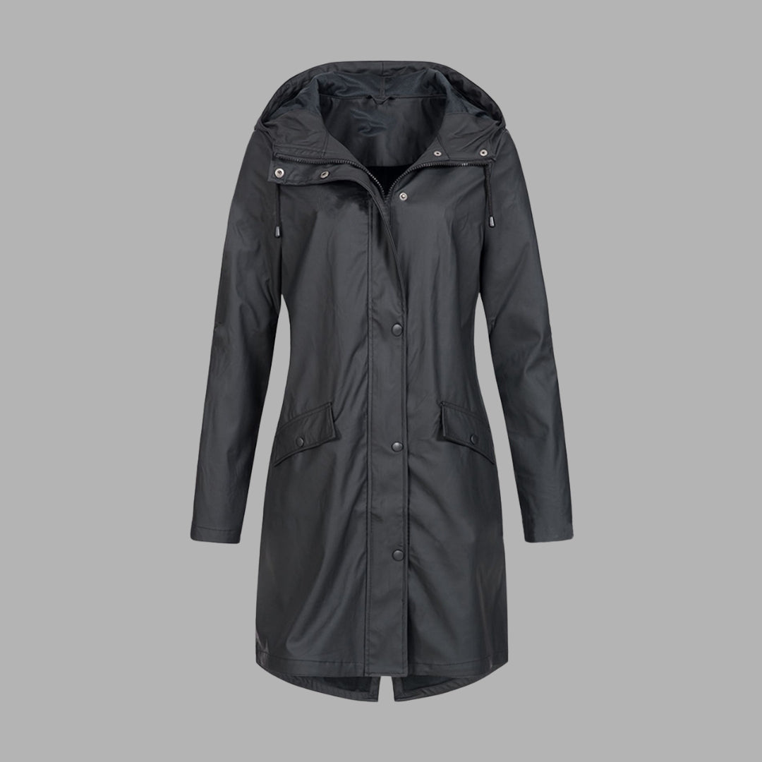 Manteau de pluie long à capuche avec poches pour femme – tissu déperlant