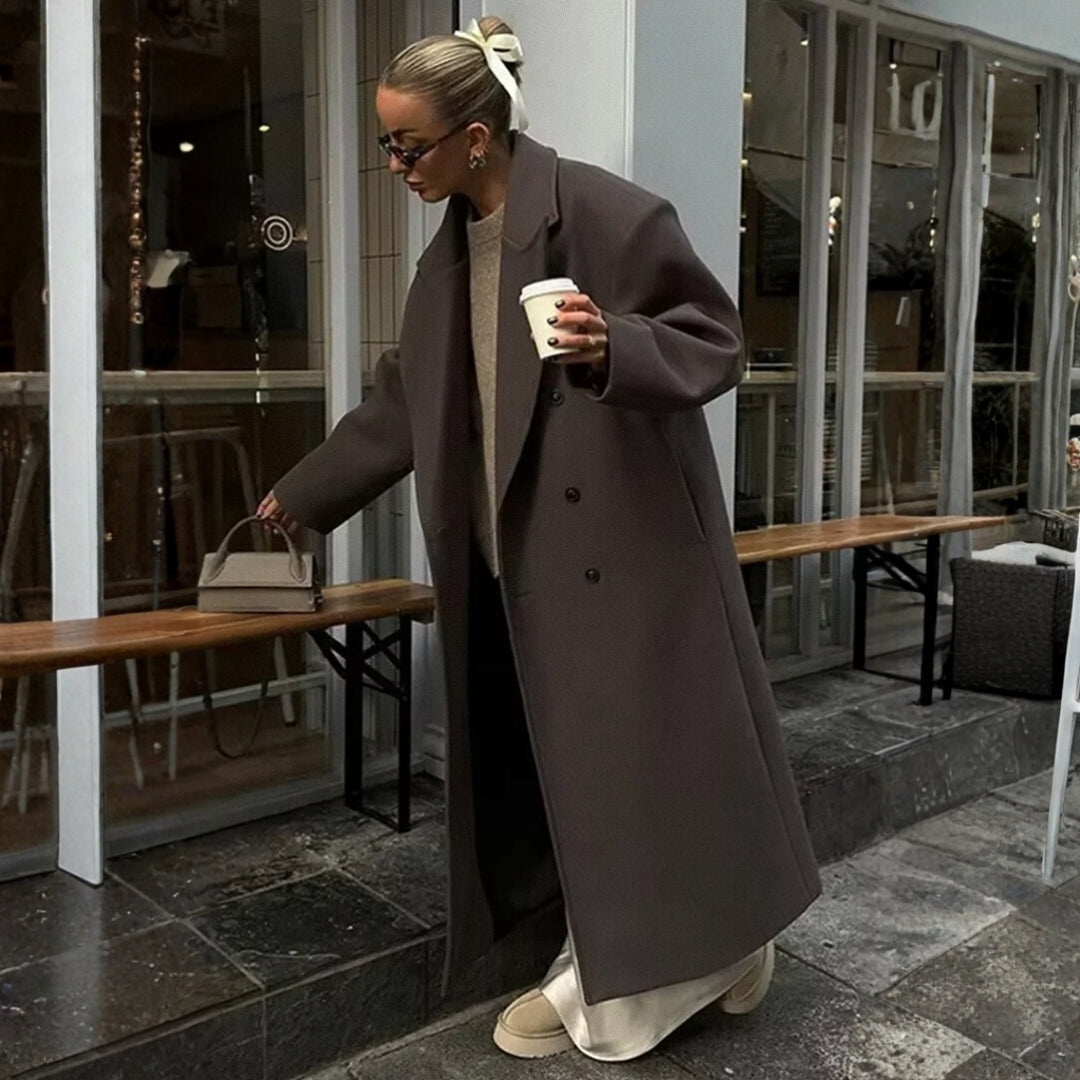 Manteau Long à Revers Croisés pour Femme