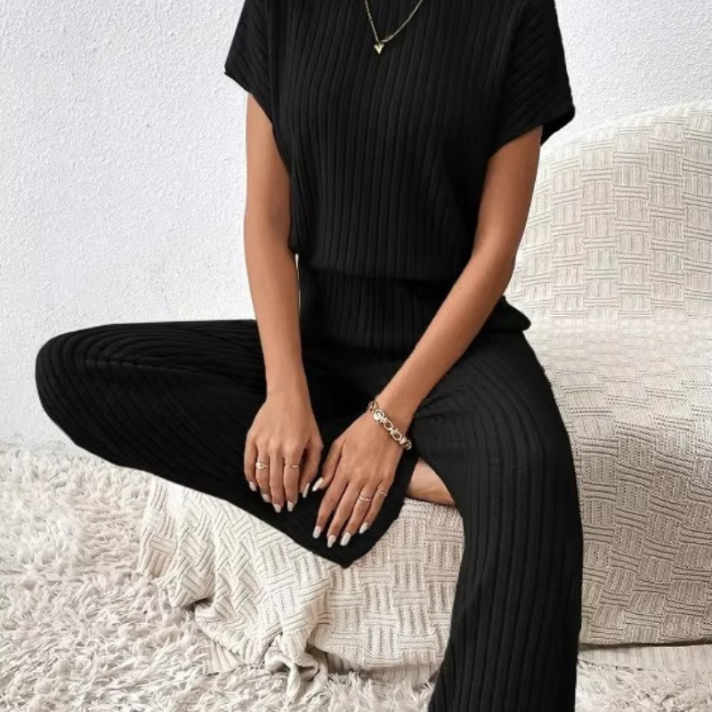 Effen Gebreide Tweedelige Set – Top & Broek