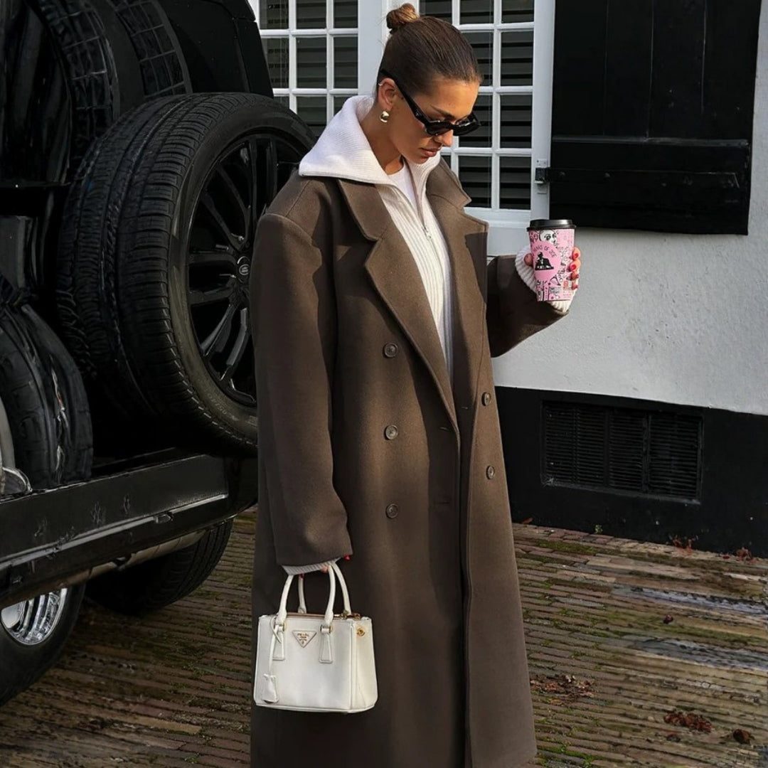 Manteau Long à Revers Croisés pour Femme