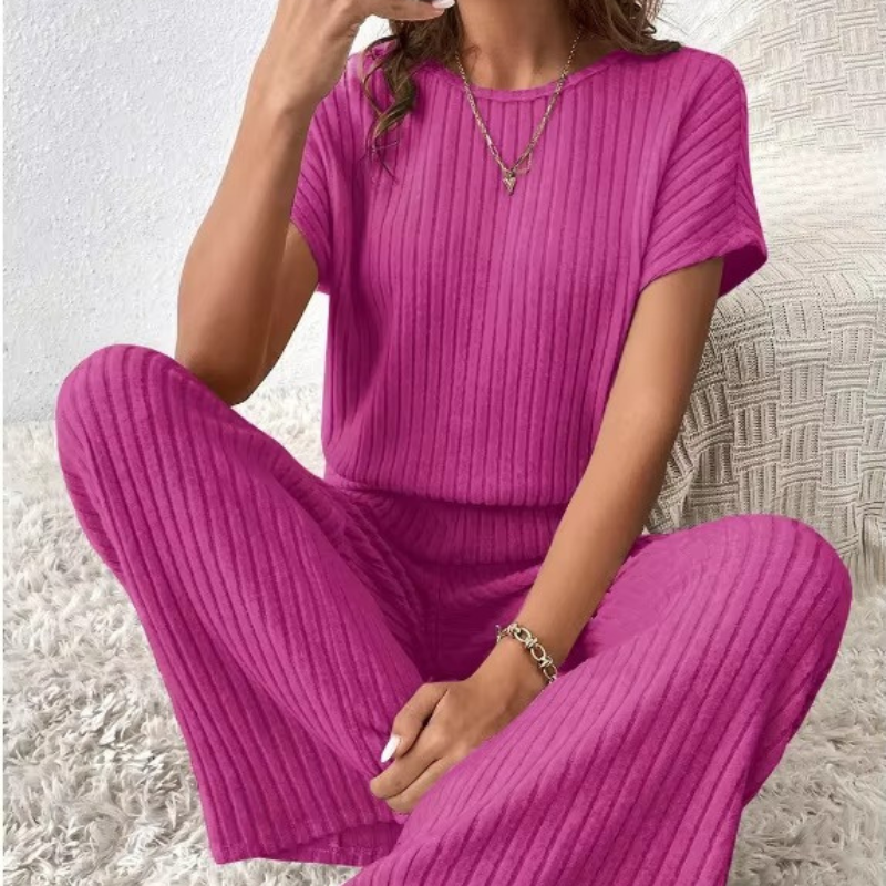 Effen Gebreide Tweedelige Set – Top & Broek