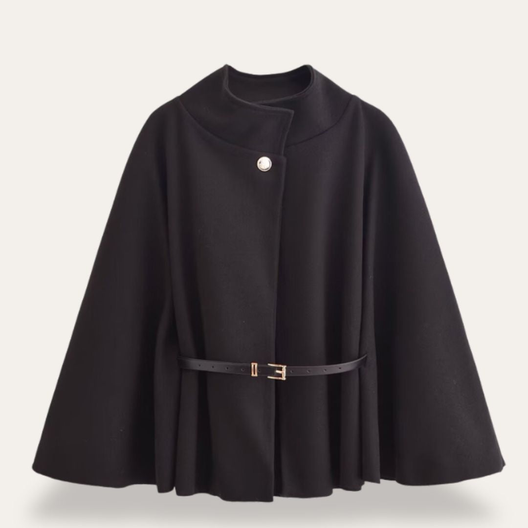 Manteau Cape Ceinturé à Boutons pour Femme