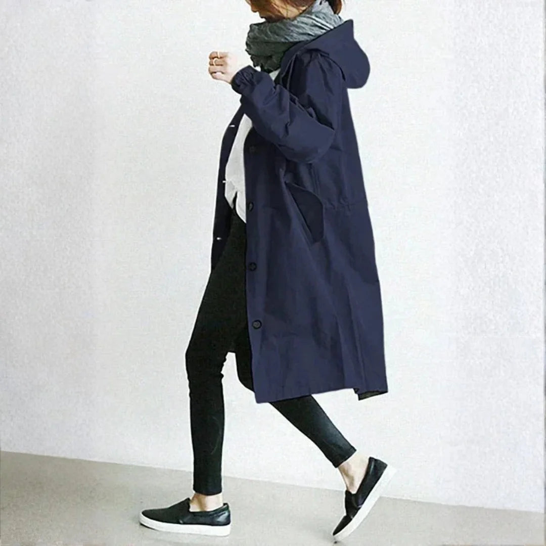 Veste à capuche avec boutons et poches pour femme