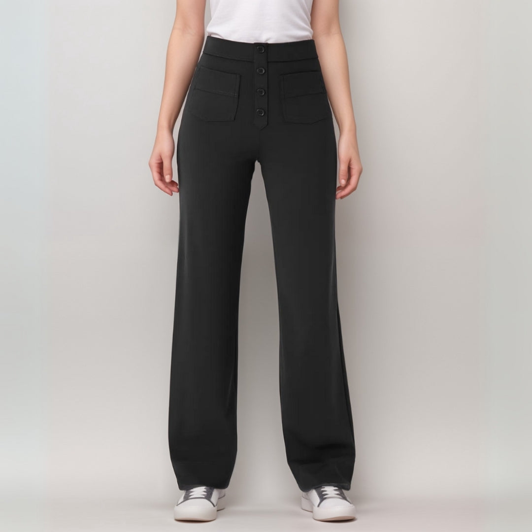 Pantalon Droit Taille Haute avec Poches pour Femme