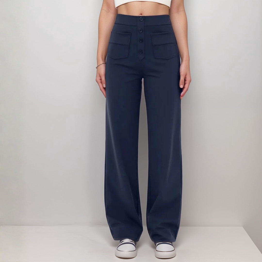 Pantalon Droit Taille Haute avec Poches pour Femme