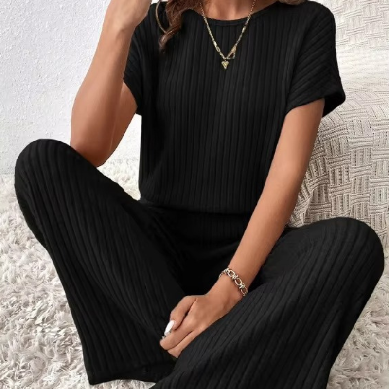 Effen Gebreide Tweedelige Set – Top & Broek