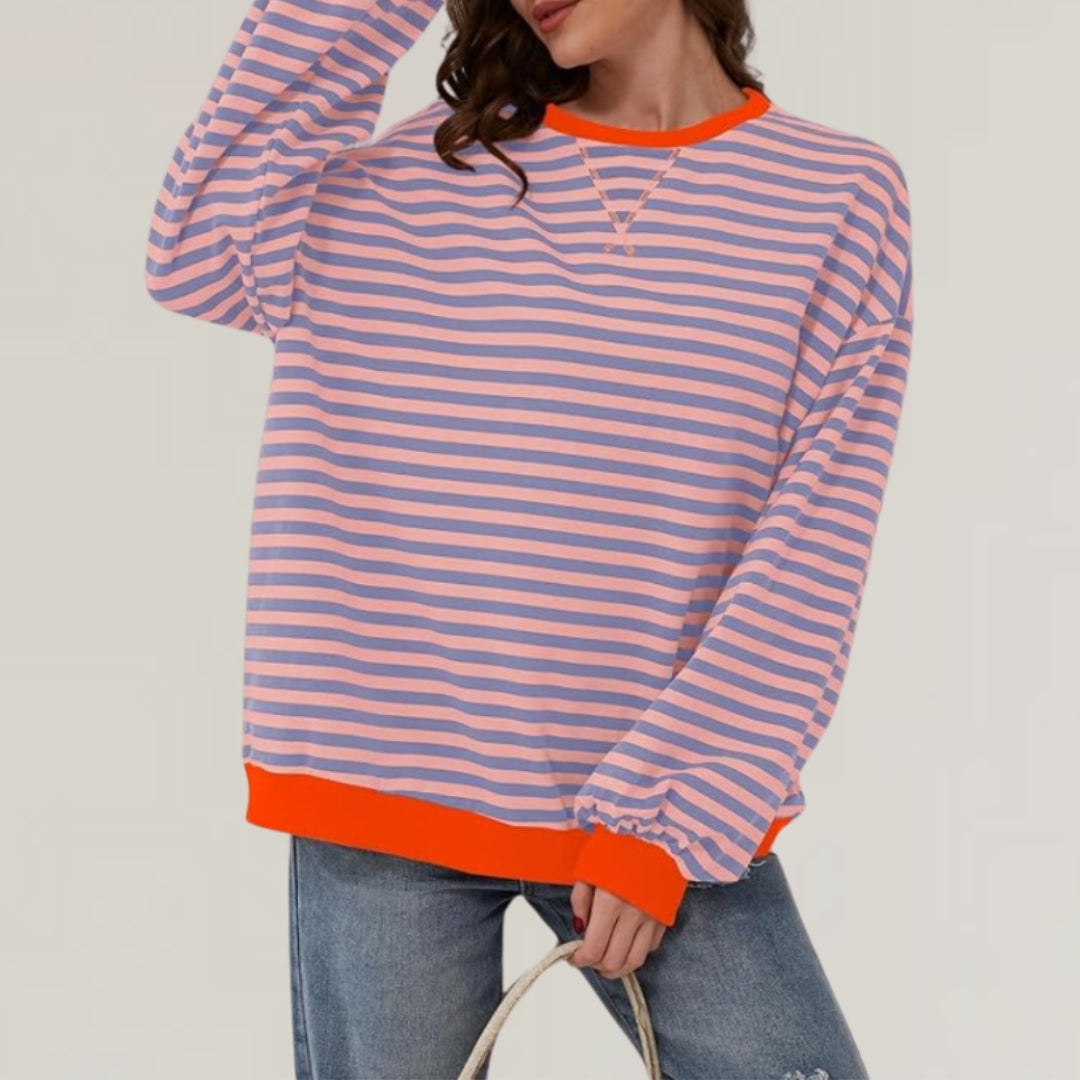 Sweat à rayures pour femme à manches longues
