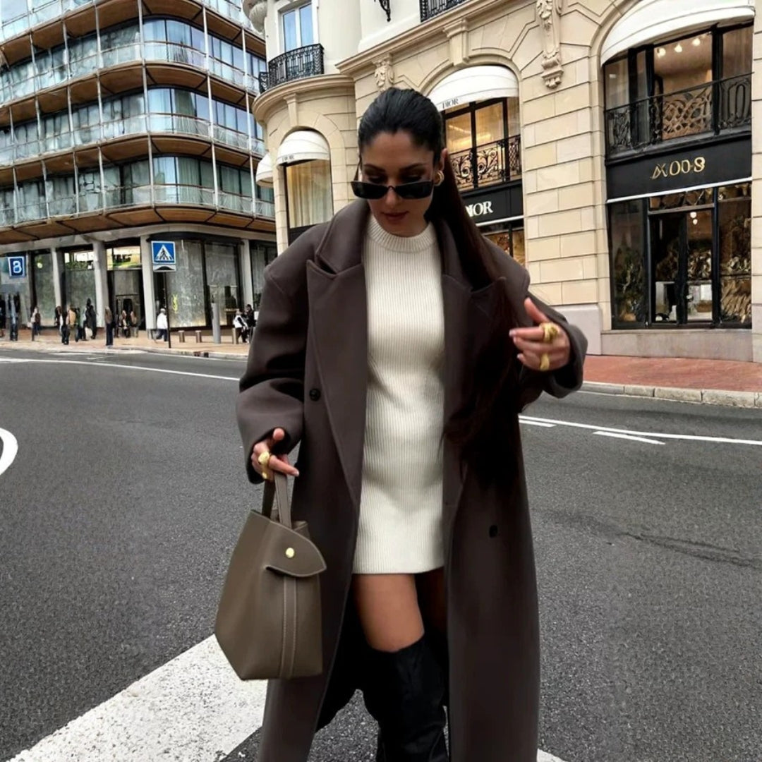 Manteau Long à Revers Croisés pour Femme