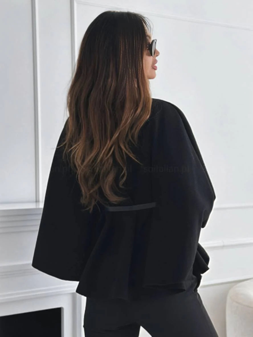 Manteau Cape Ceinturé à Boutons pour Femme