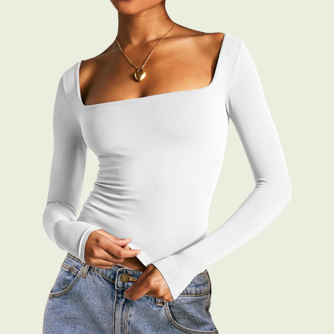 Haut à manches longues à encolure carrée pour femme