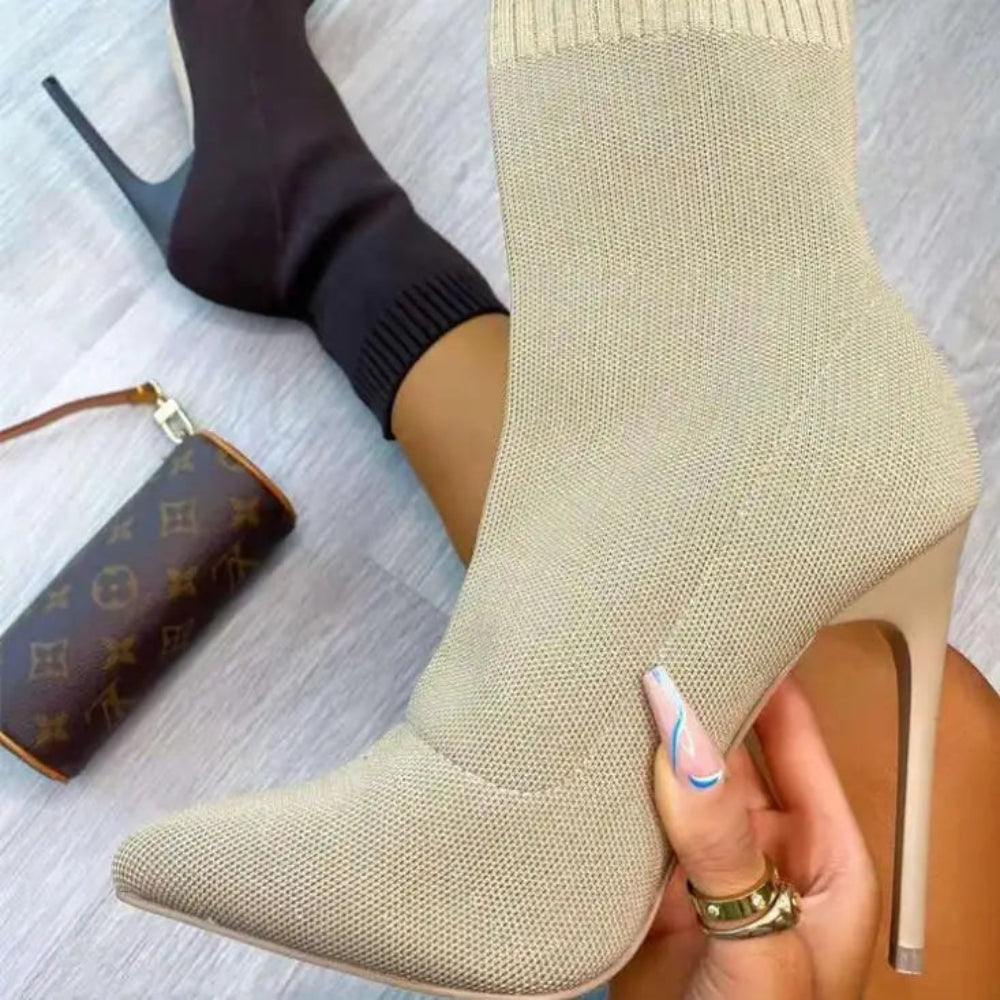Bottes chaussettes pour femme à talons hauts, bout pointu et tissu extensible, modèle à enfiler