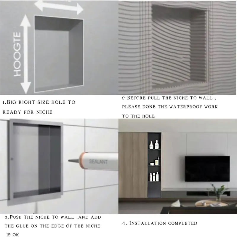 Black Storage Cabinet Bathroom Concealed Built-In Wall Cabinet Niche Stainless Steel Hotel In-Wall Wall Cabinet Toilet