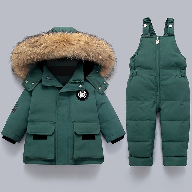 Ensemble Hiver Enfant avec Veste Matelassée à Capuche et Salopette