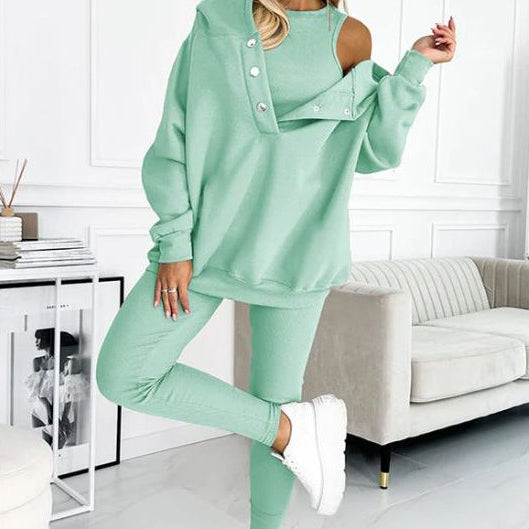 Ensemble Femme 3 Pièces | Sweat à Capuche, Veste Sans Manches et Pantalon