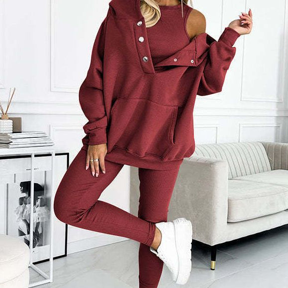 Ensemble Femme 3 Pièces | Sweat à Capuche, Veste Sans Manches et Pantalon