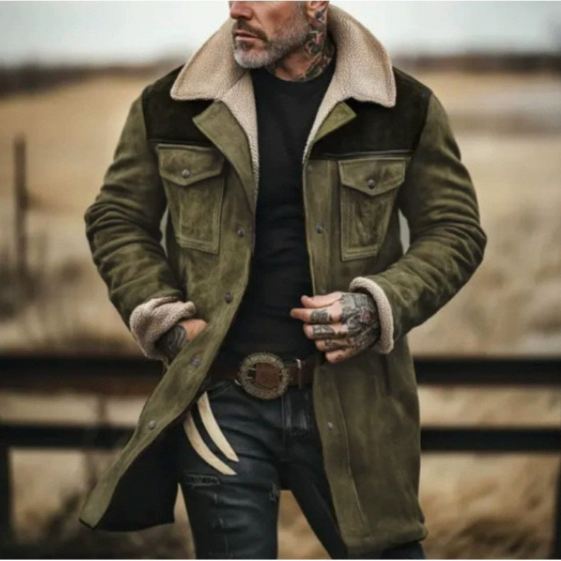 Veste Homme à Col Revers Imitation Peau de Mouton Synthétique avec Boutons