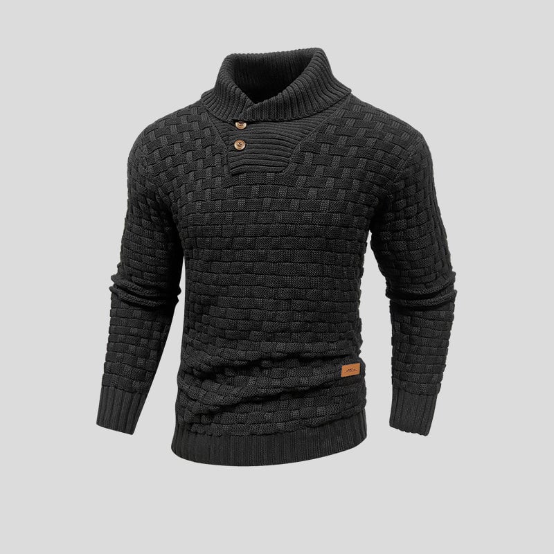Pull Homme en Maille Gaufrée avec Col Montant et Détail à Boutons
