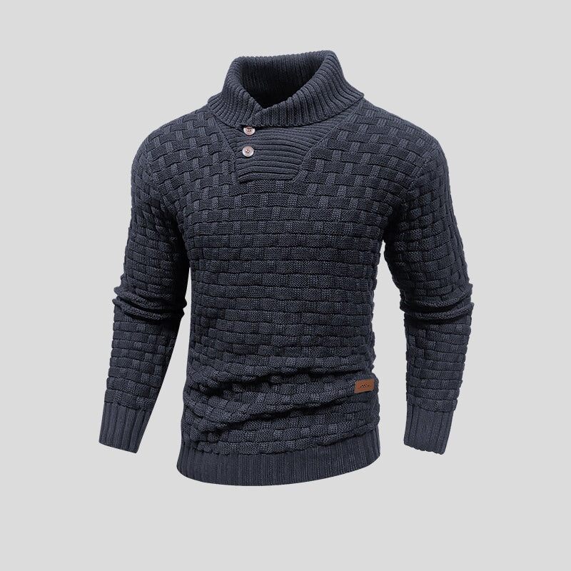 Pull Homme en Maille Gaufrée avec Col Montant et Détail à Boutons