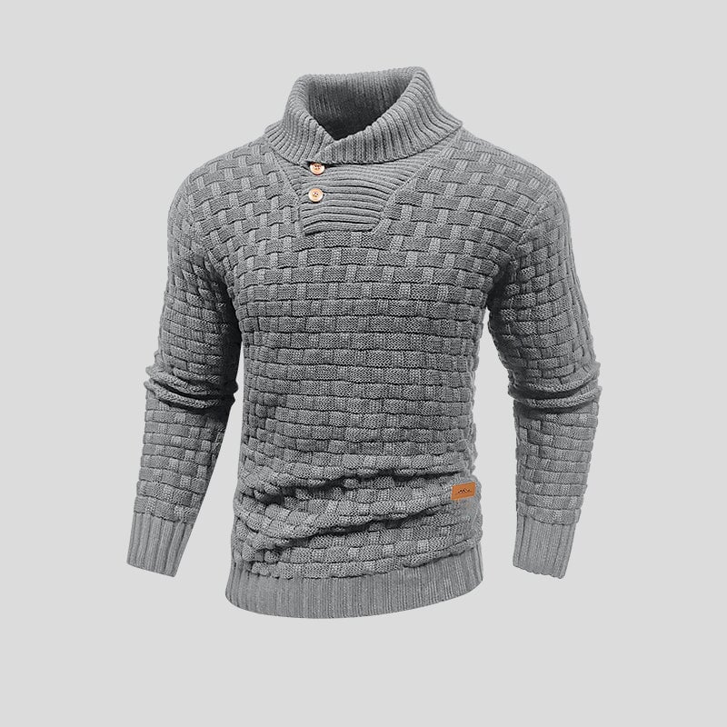 Pull Homme en Maille Gaufrée avec Col Montant et Détail à Boutons
