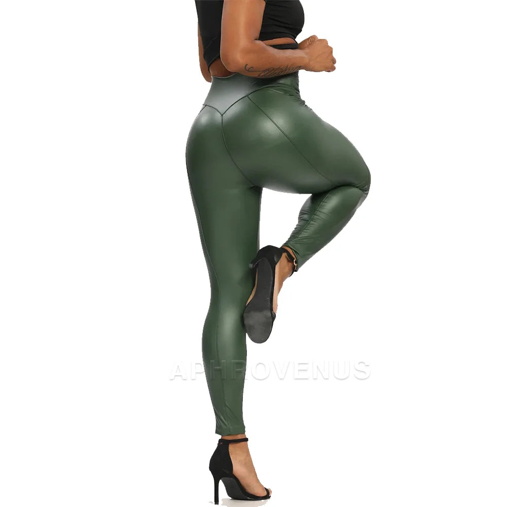 Pantalon skinny en polyuréthane taille mi-haute pour Femme