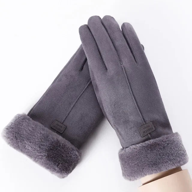 Gants d’hiver pour femme en peluche, à doigts complets avec fonction tactile