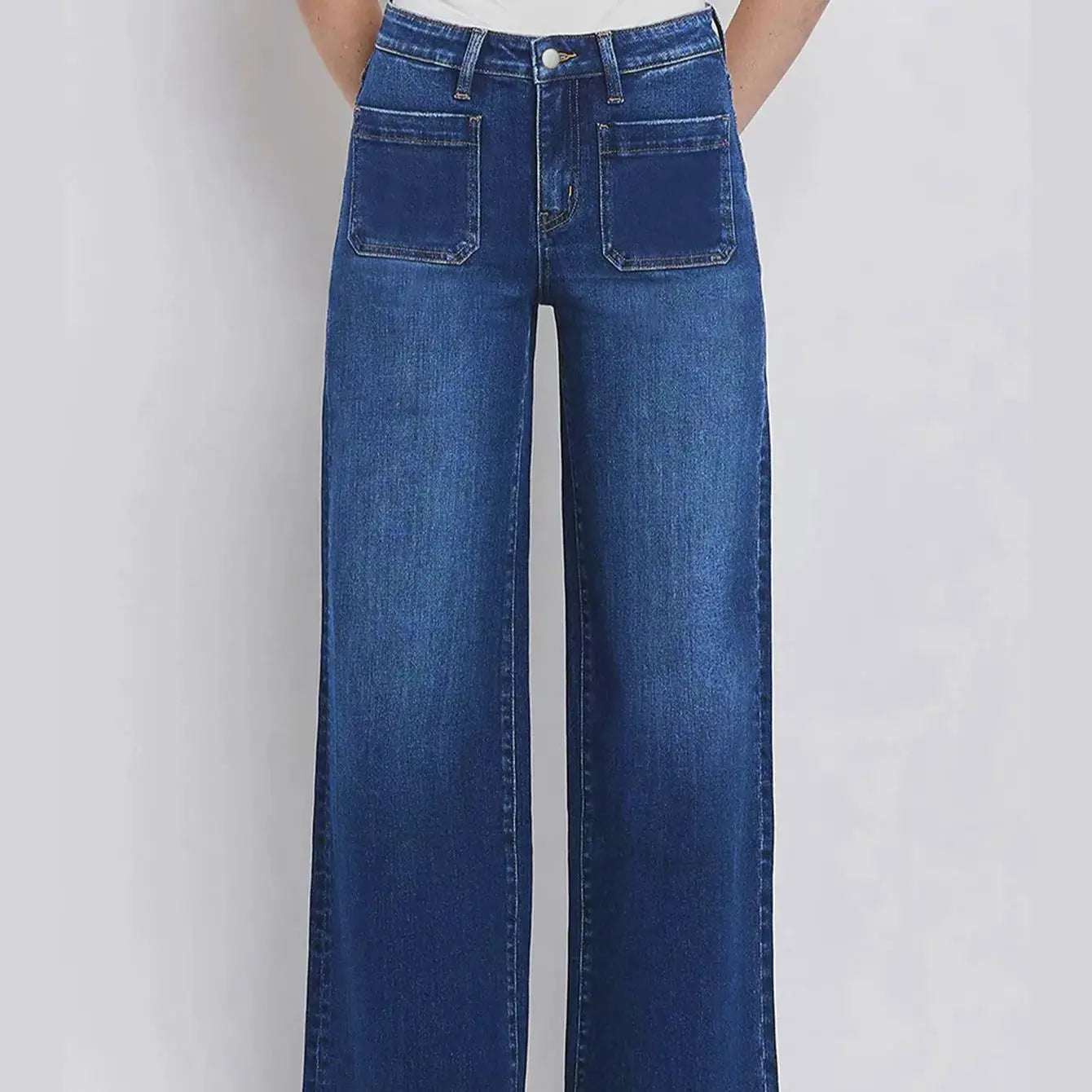 Jean en Denim Taille Haute à Jambe Large pour Femme