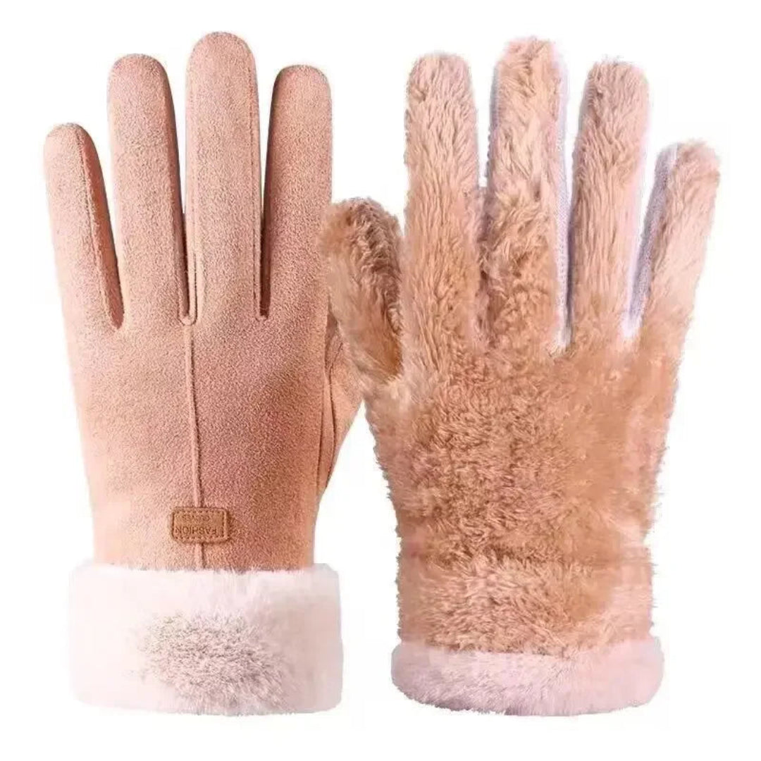 Gants d’hiver pour femme en peluche, à doigts complets avec fonction tactile