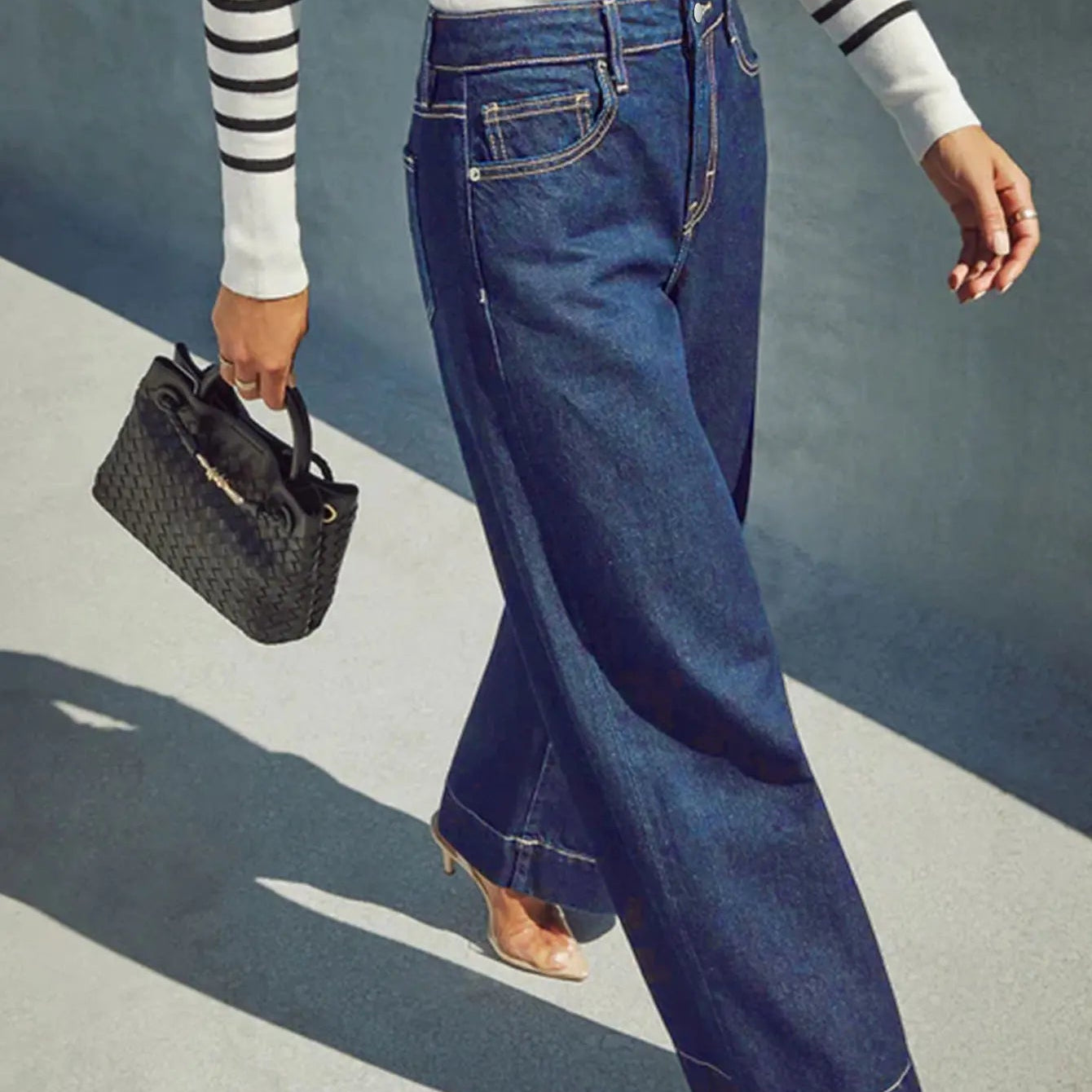 Jean en Denim Taille Haute à Jambe Large pour Femme