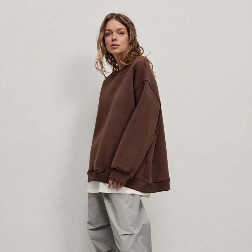 Sweat-shirt à col rond pour femmes, coupe décontractée