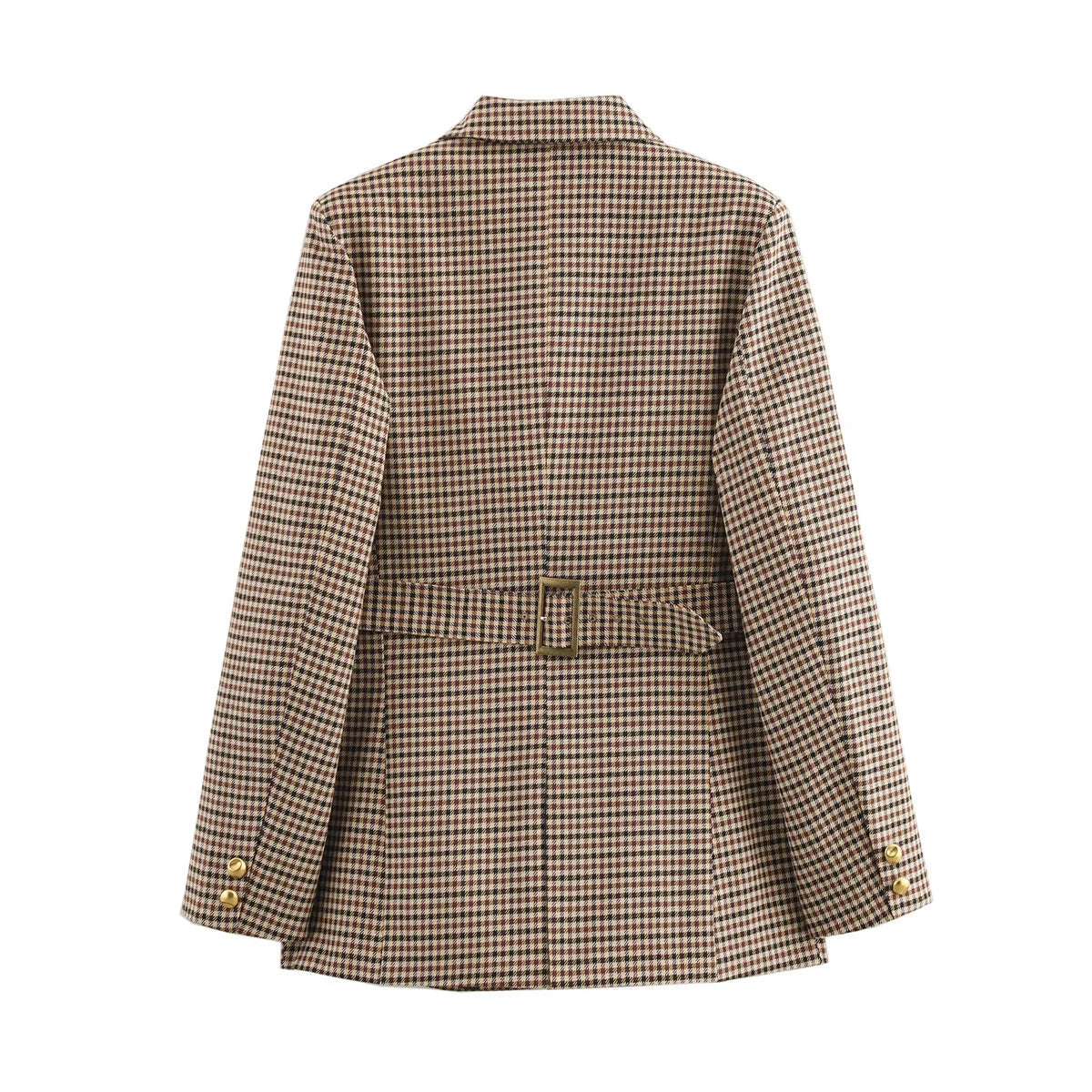 Blazer pour femme à carreaux pied-de-poule, manches longues, boutonnage simple