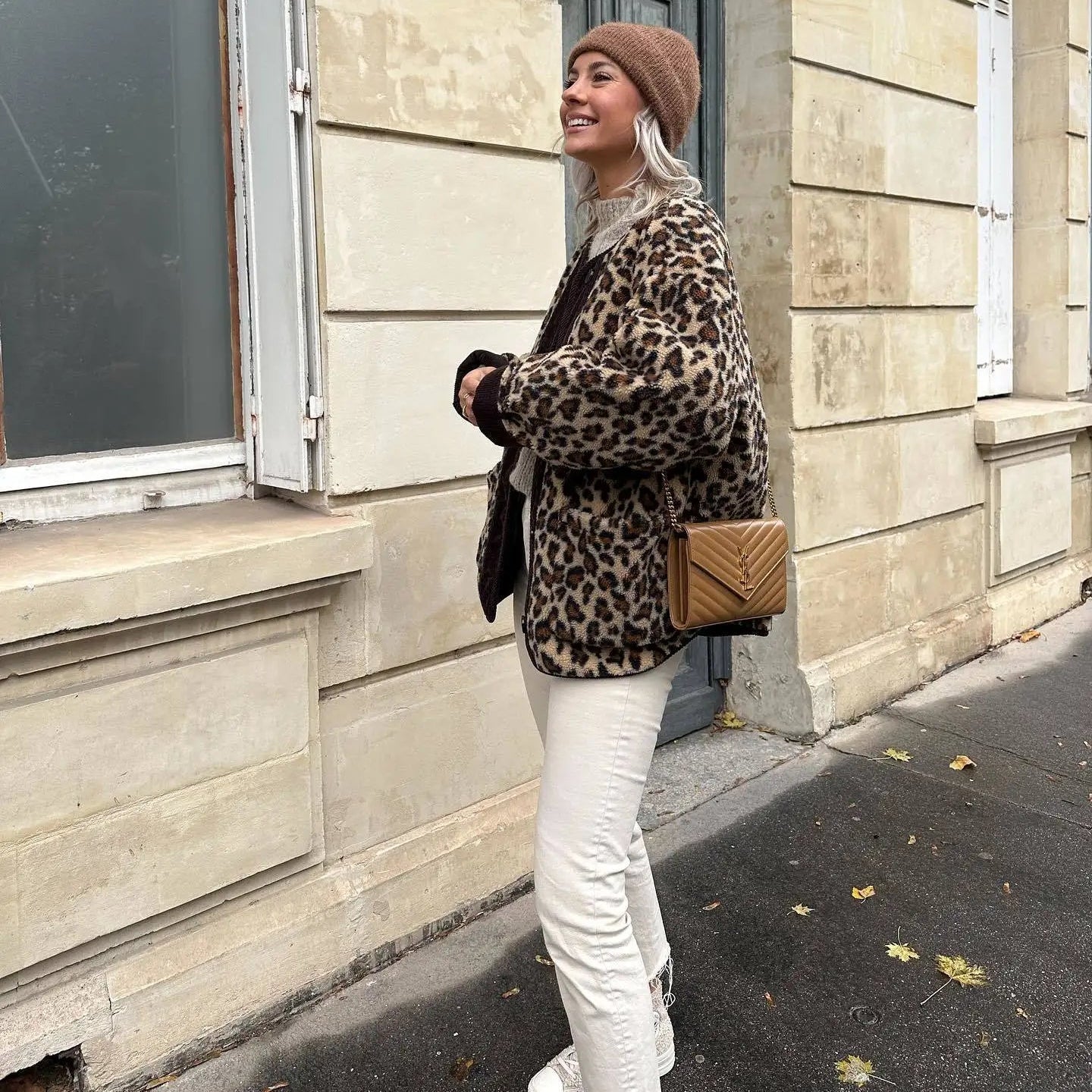 Manteau léopard à boutonnage simple pour femme