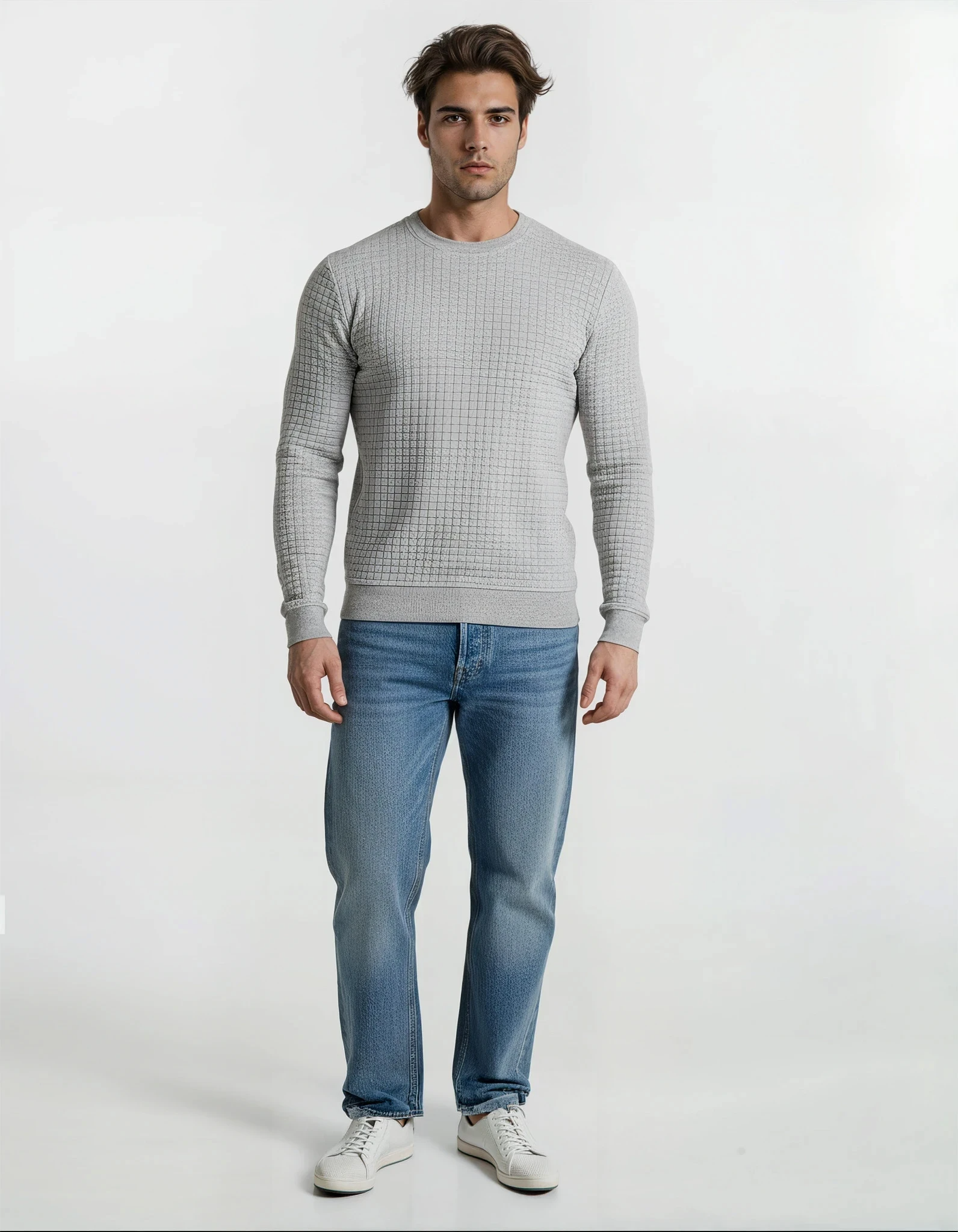 Pull en Maille Texturée à Col Rond pour Homme