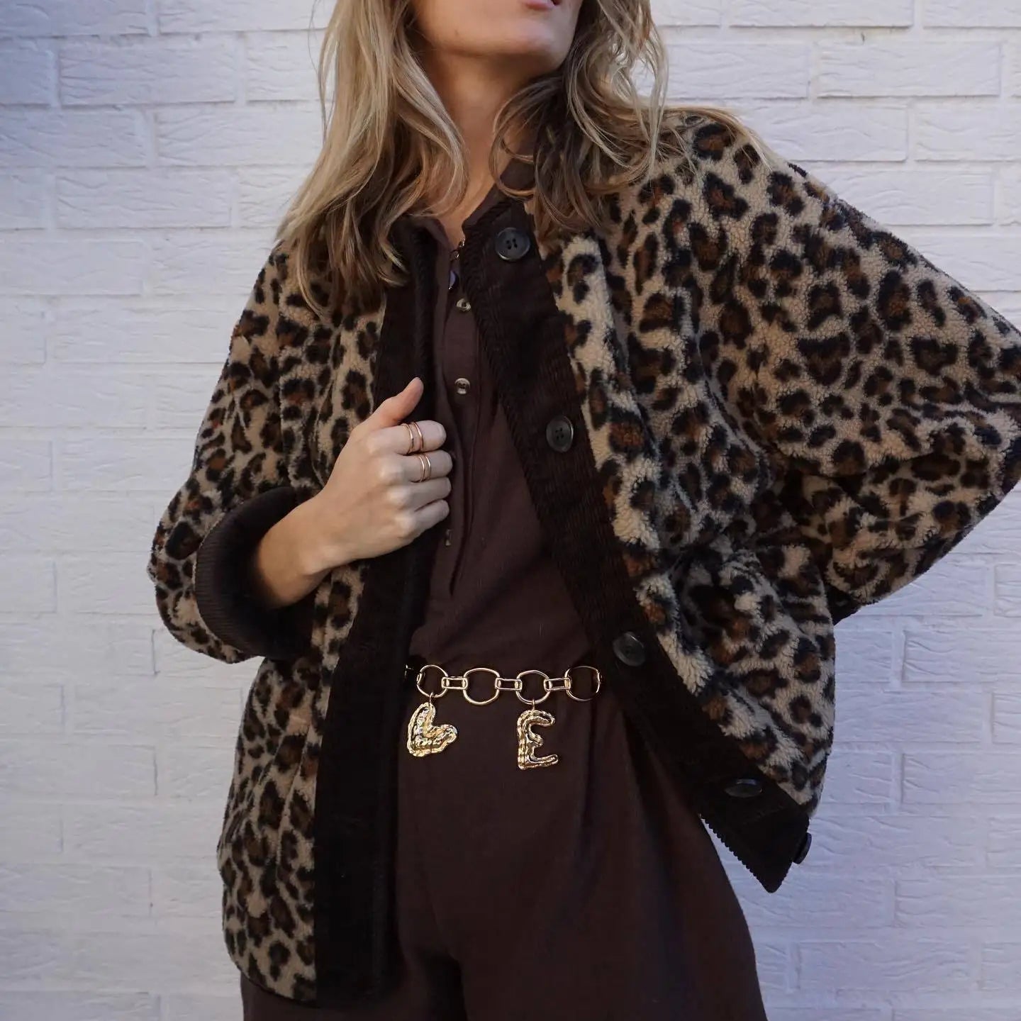 Manteau léopard à boutonnage simple pour femme