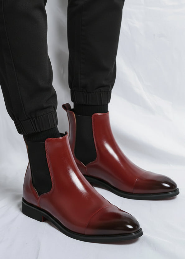 Chelsea-ankelstøvler til mænd med rund snude i PU og kontrasterende rød sål