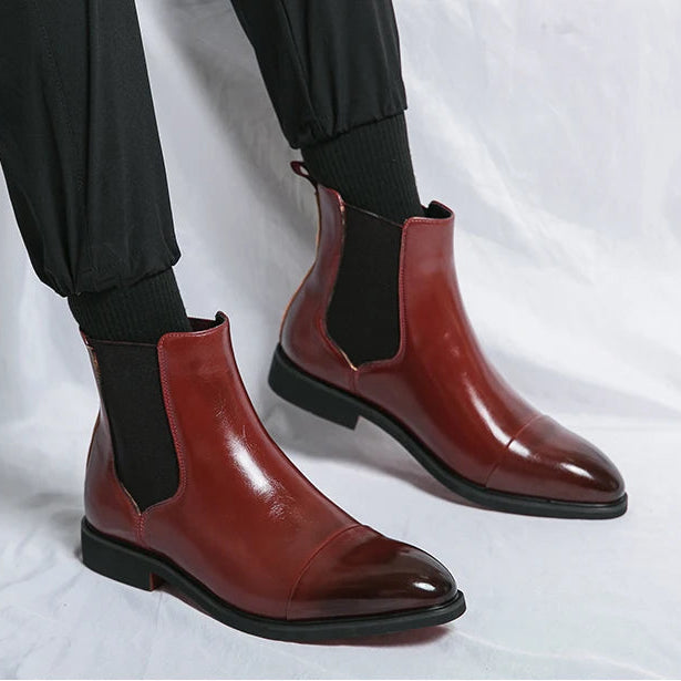 Bottines Chelsea Homme à Bout Rond en PU avec Semelle Rouge Contrastée