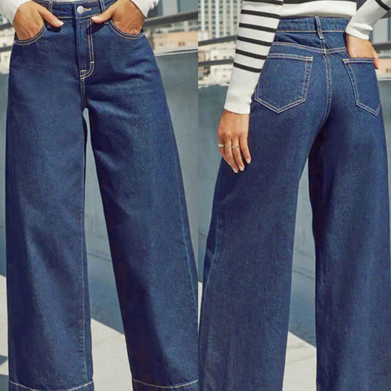 Jean en Denim Taille Haute à Jambe Large pour Femme