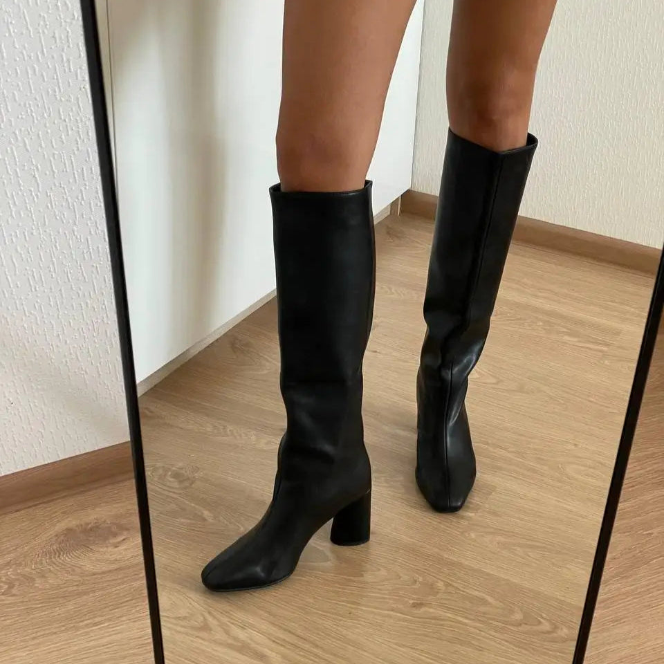 Bottes hautes femme à bout carré