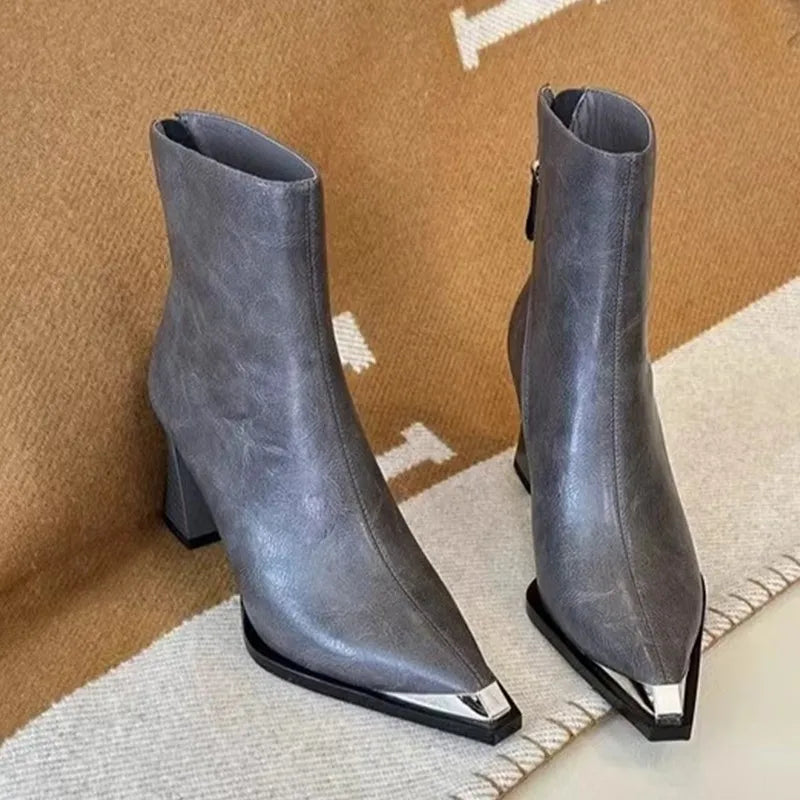 Bottes à Talons Hauts Mi-Mollet à Bout Pointu pour Femme