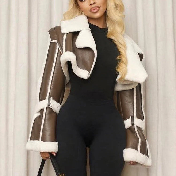 Veste court en fausse peau de mouton pour femme