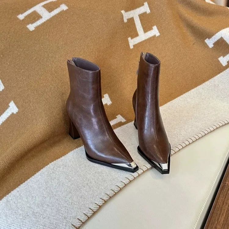 Bottes à Talons Hauts Mi-Mollet à Bout Pointu pour Femme