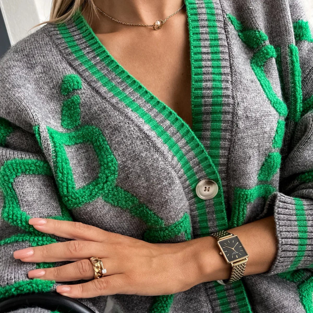 Cardigan oversize à motif géométrique pour femme