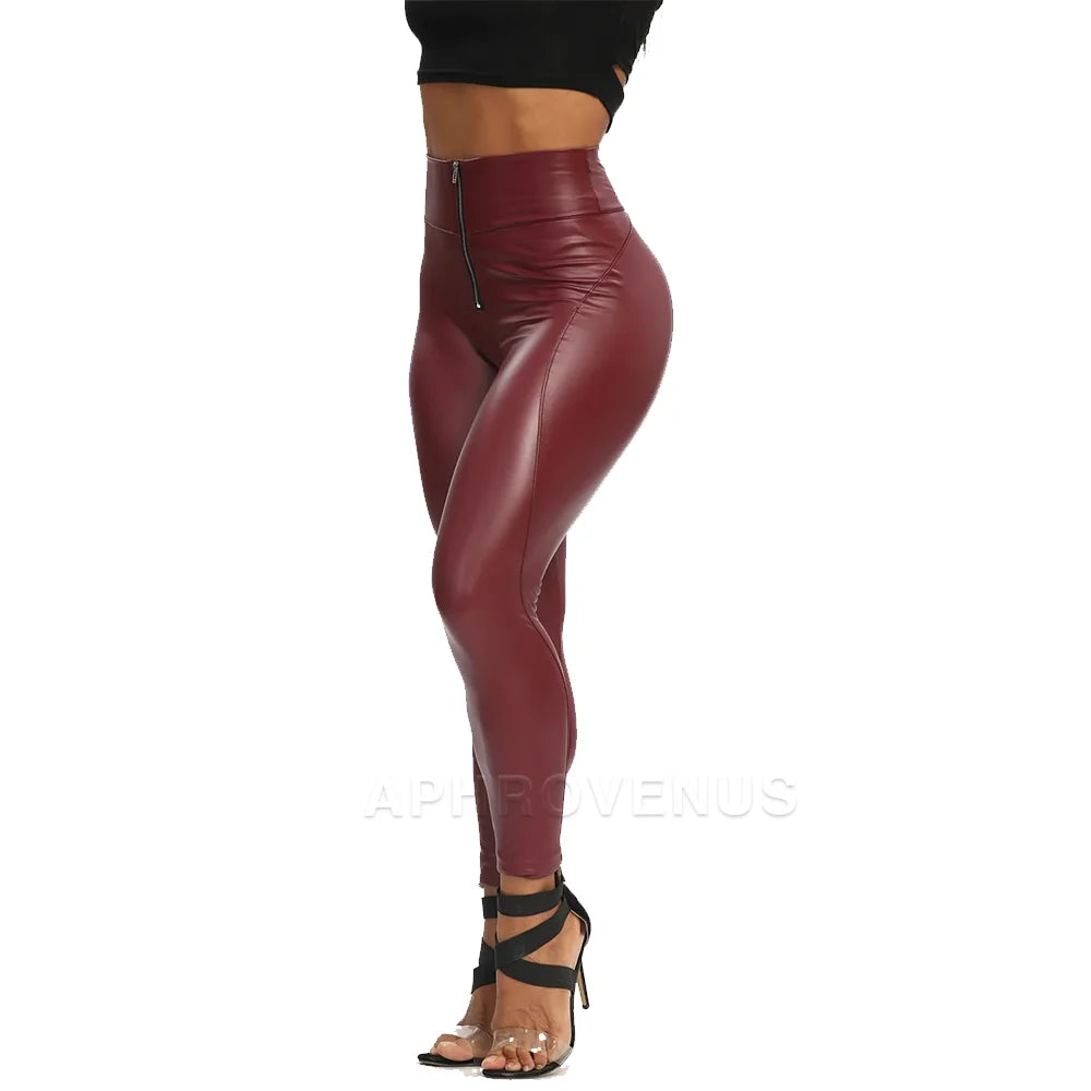 Pantalon skinny en polyuréthane taille mi-haute pour Femme